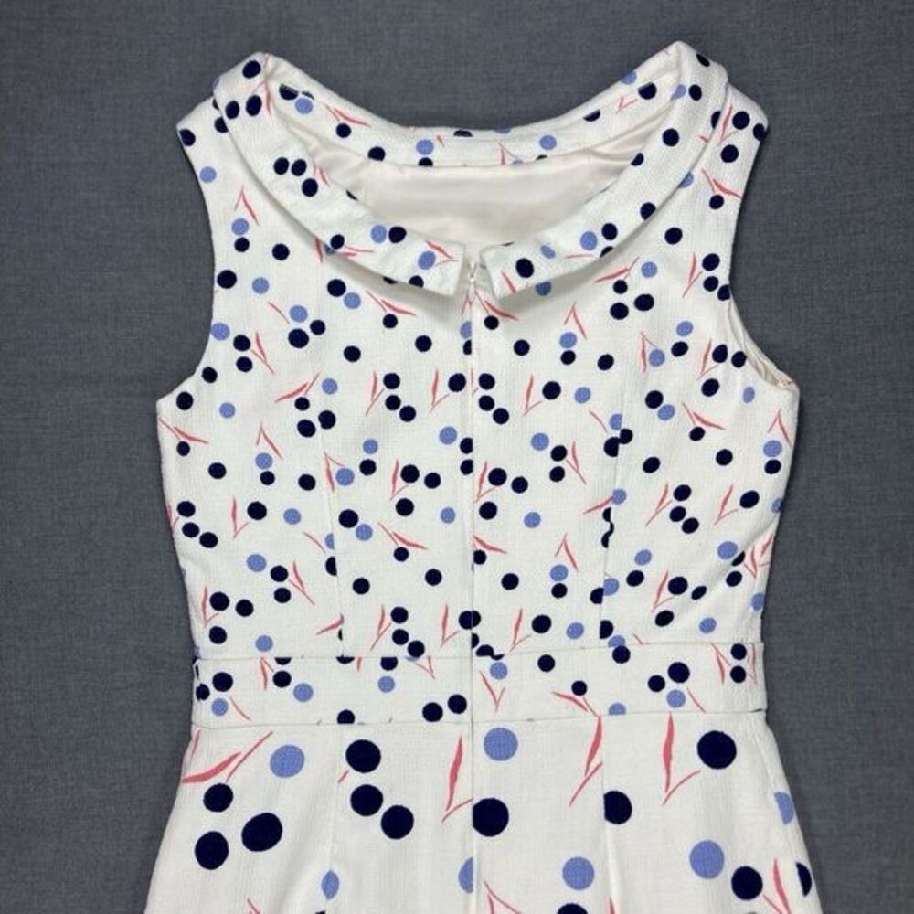 Boden Polka Dot Roll Collar Sheath Dress Womens 6 White Blue Summer Classy Chic - Picture 6 of 14